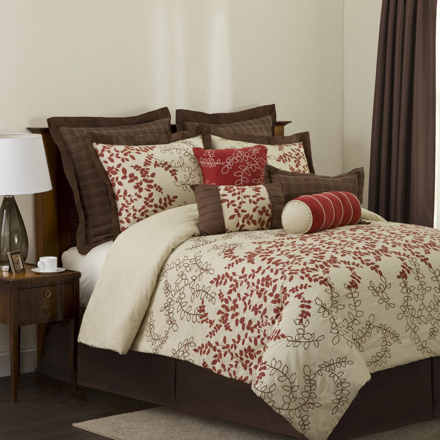 Hester 8pc Full Comforter Set Red/Brown