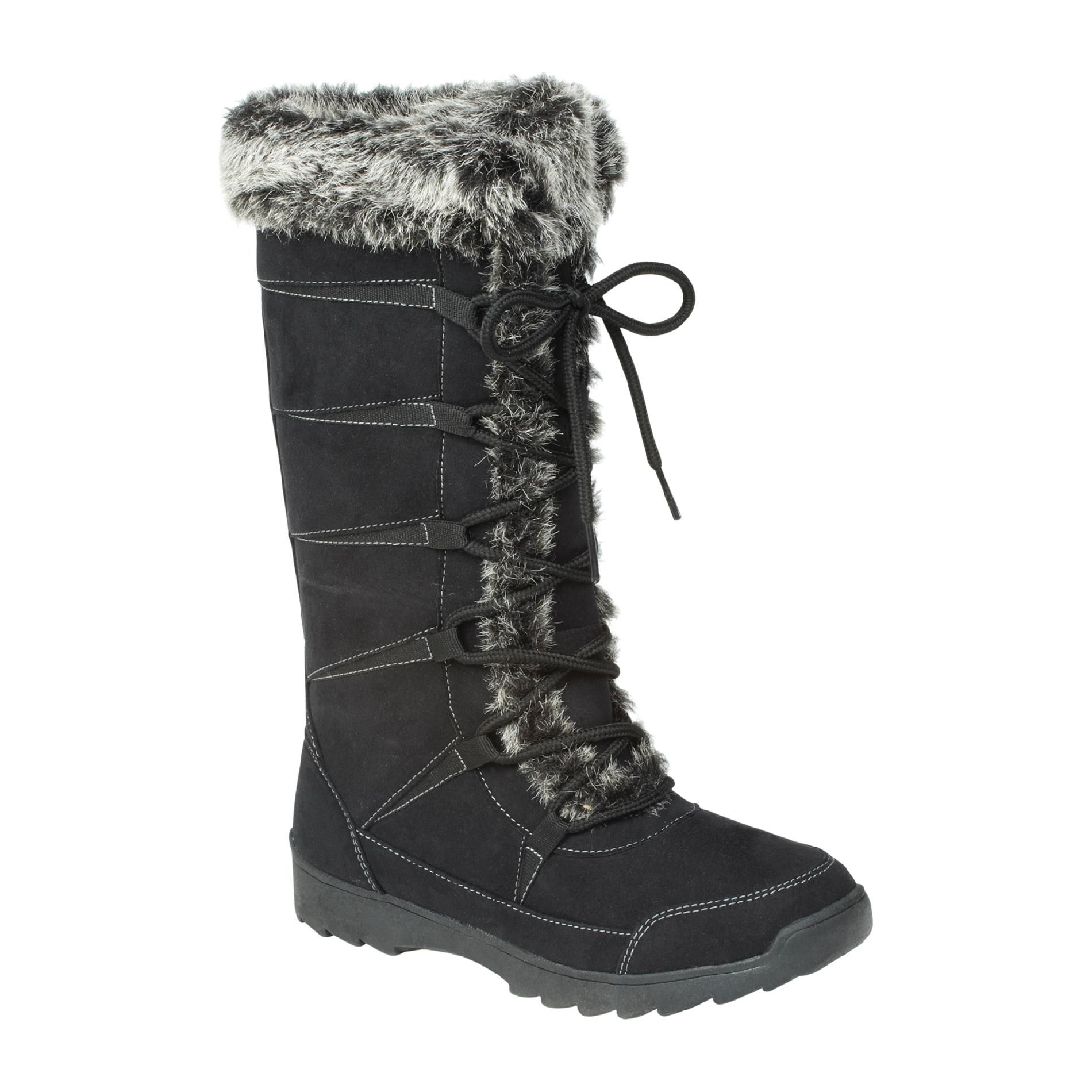 Route 66 Women s Tamber Tall Shaft Front Lace Boot With Fur Trim - Black