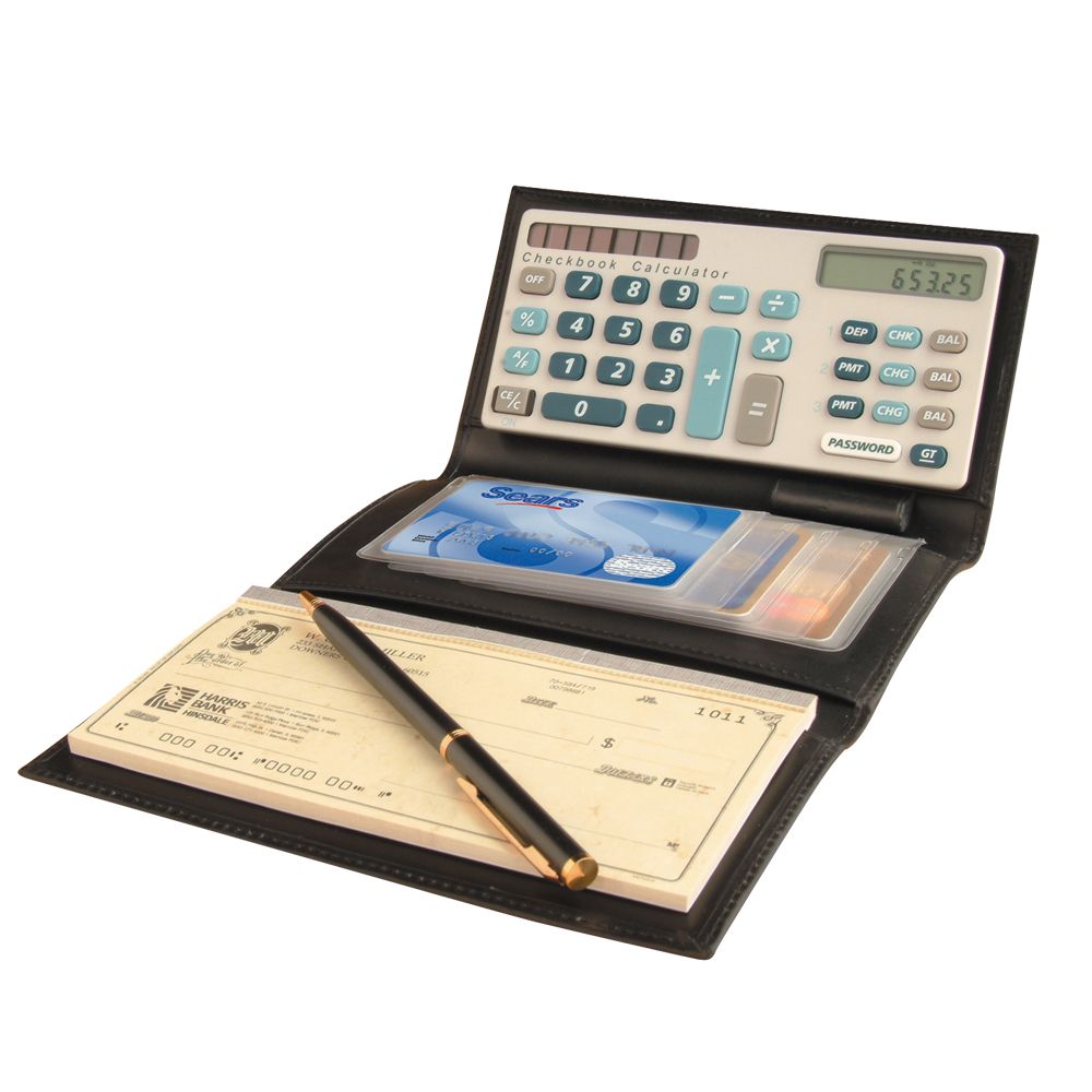 44162 Trifold Checkmaster® Checkbook Calculator with Leather Cover