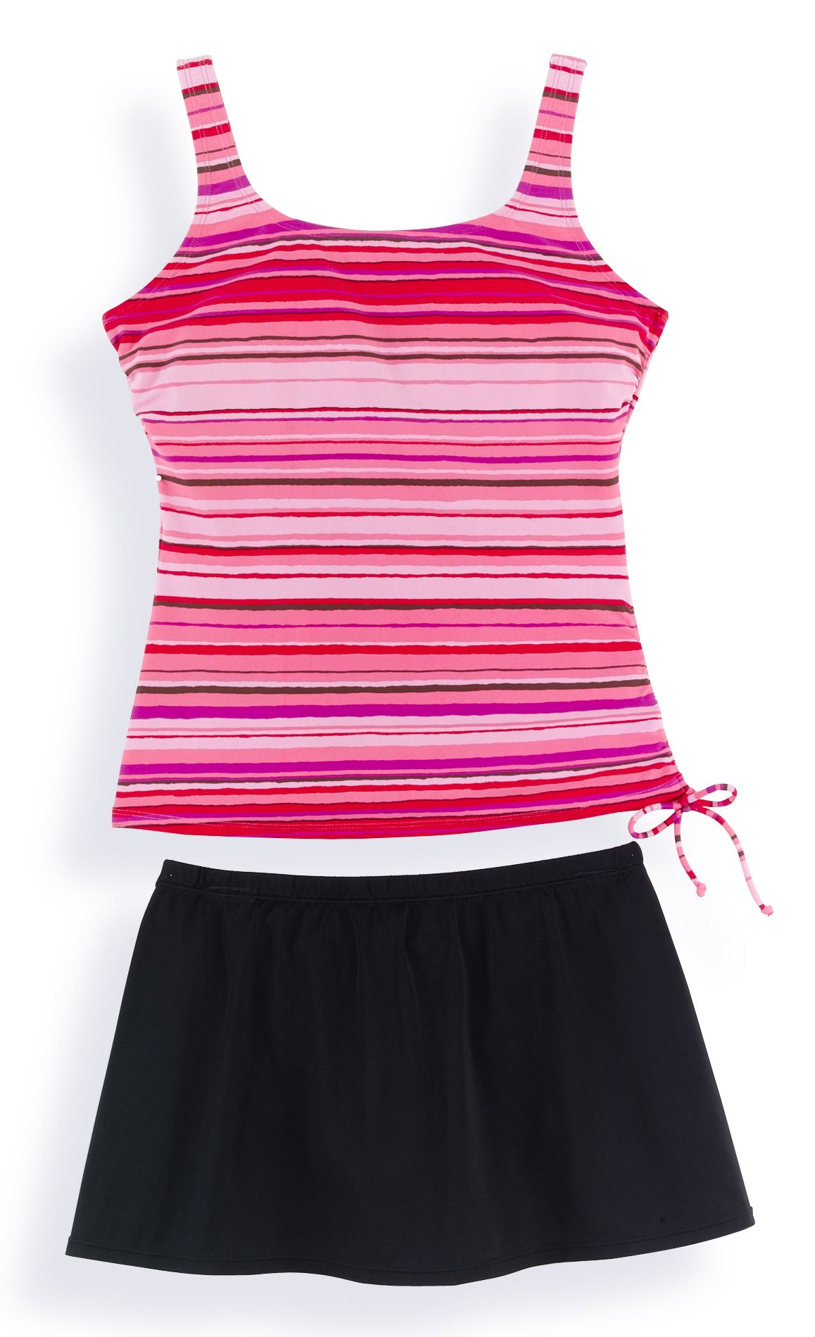 Tropical Escape Women's Plus Striped Shirred Side Tankini With Skirt at Kmart.com