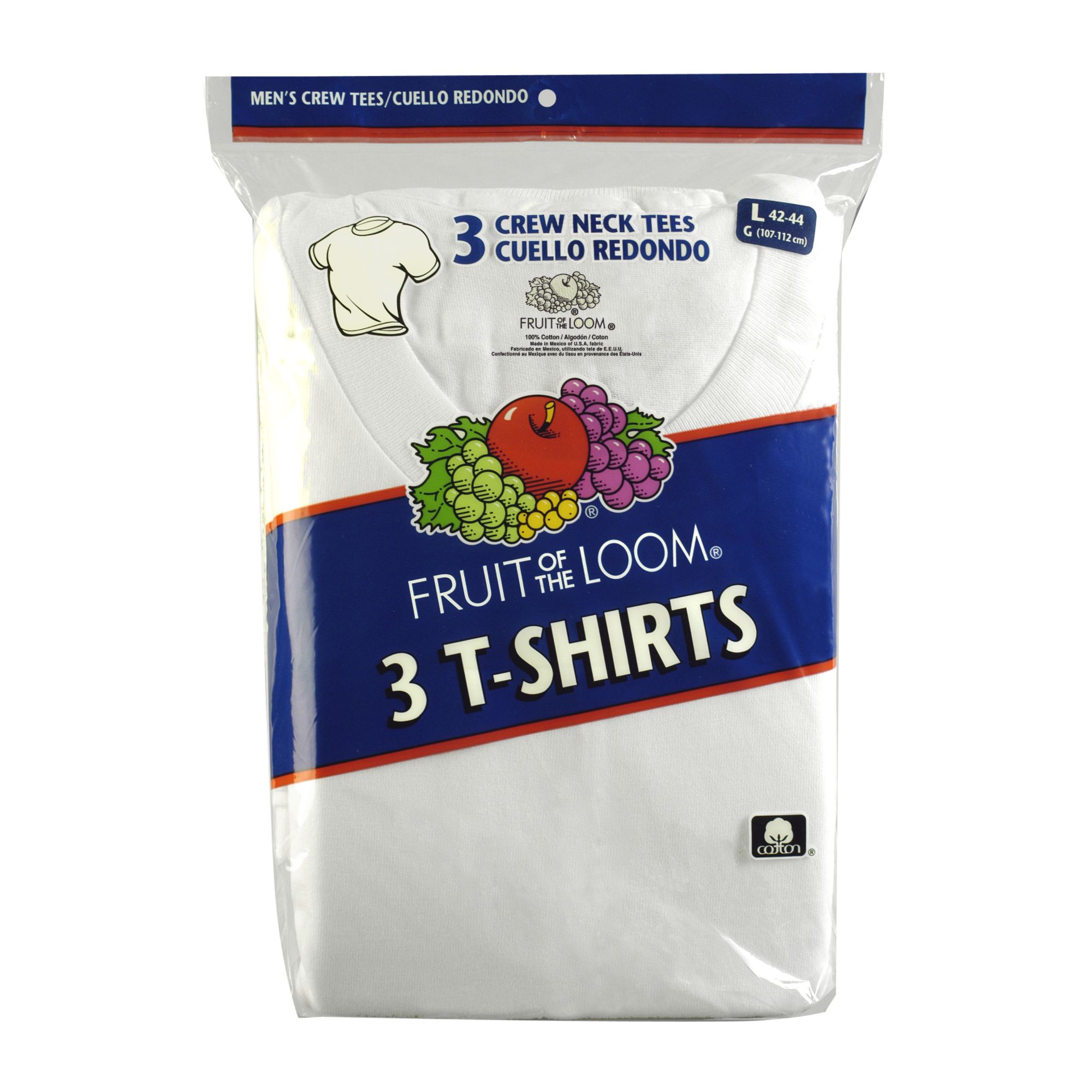 Fruit of the Loom Men's Crew T-shirt - White 3 Pack at mygofer.com