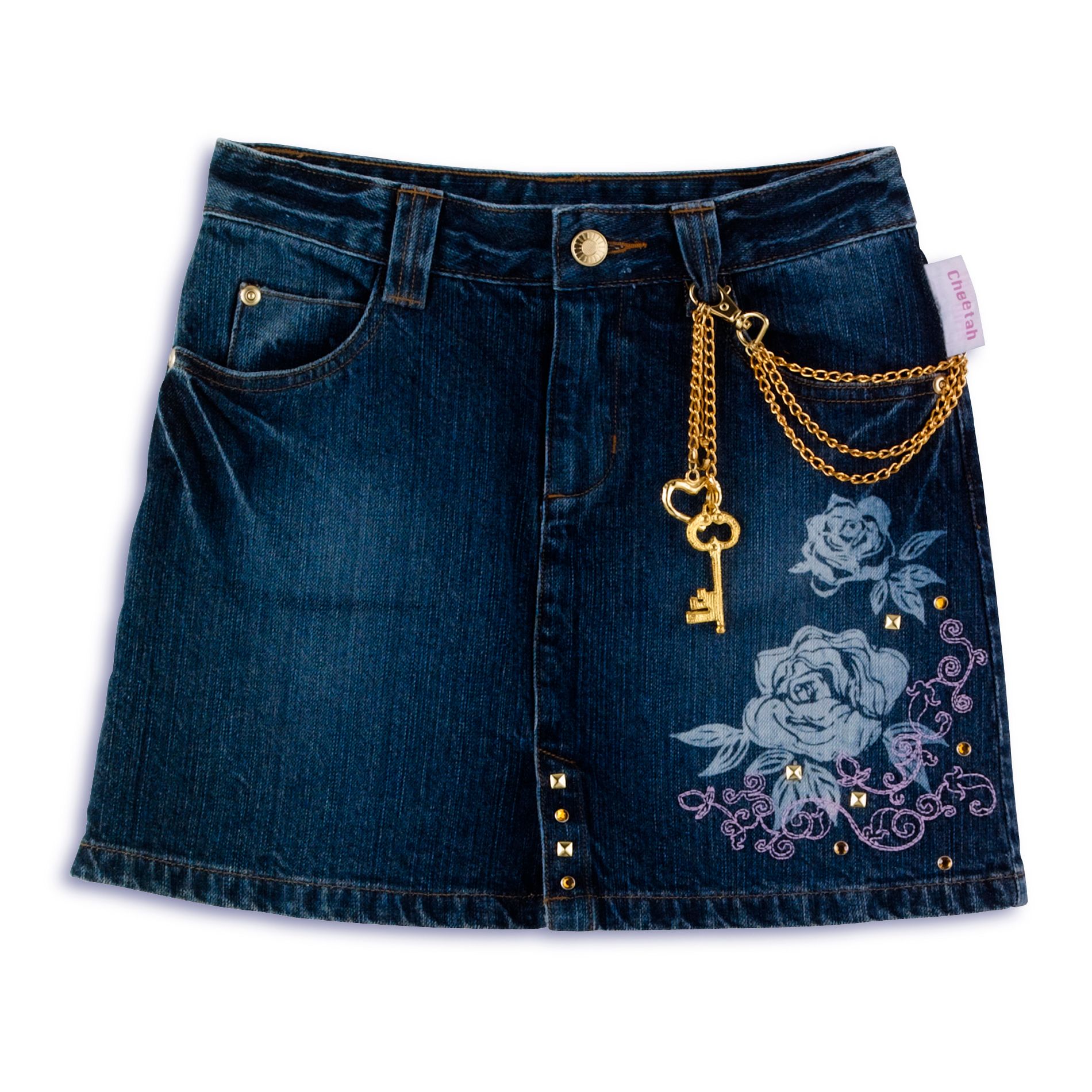 The Cheetah Girls Girl's 7-16 Denim Skirt with Rose & Pocket Embrodery , Chain Belt Loop Accent at Kmart.com