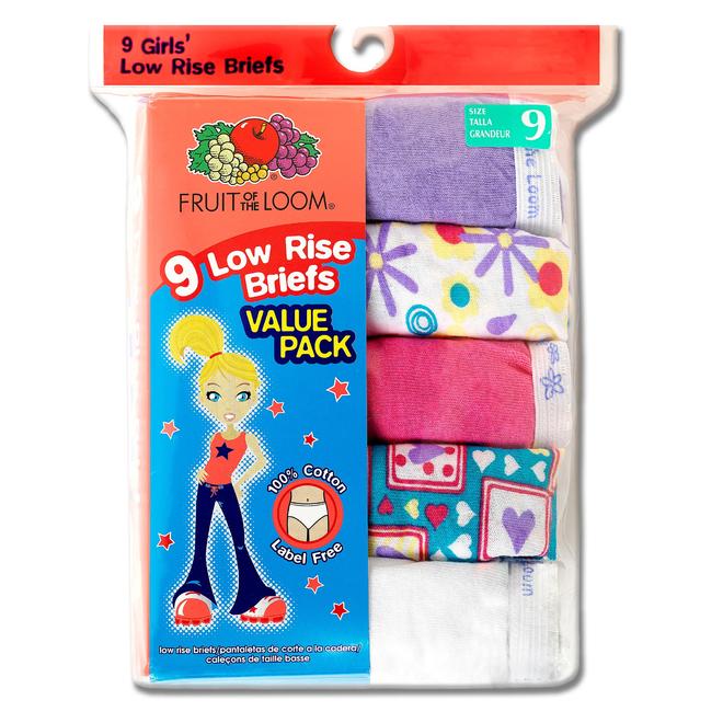Fruit of the Loom Girl's Cotton Low Rise Briefs 9 Pack