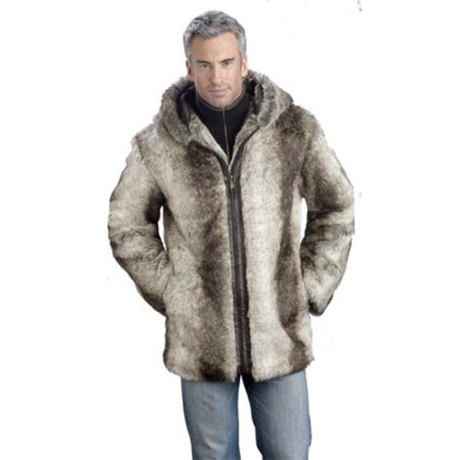 Excelled Men's Faux Fur Chinchilla Coat