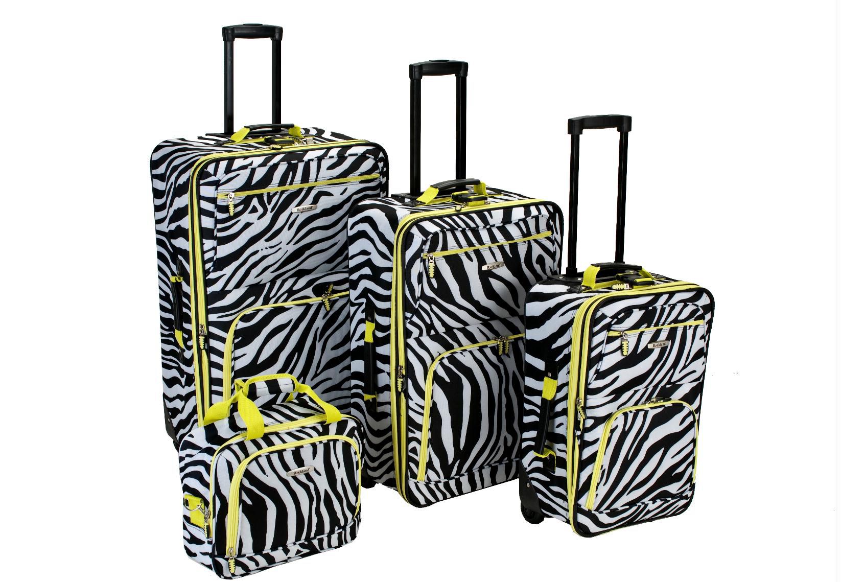 Rockland Fox Luggage Lime Zebra Print 4 Pc Luggage Set
