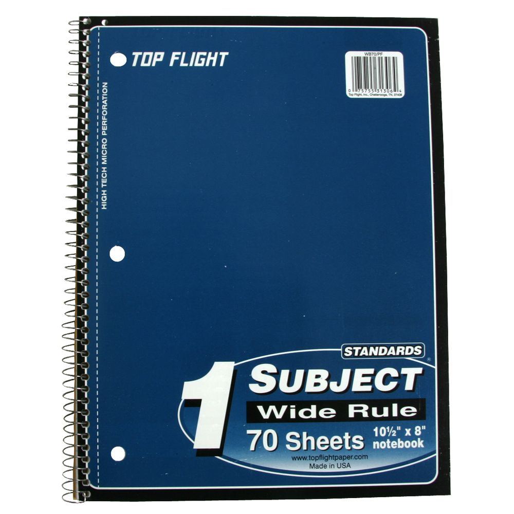 Top Flight Standards 1 Subject Notebook, Wide Rule, 70 Sheets, 1 notebook at Kmart.com
