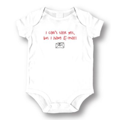 I Can't Talk Yet But I Have E-Mail Baby Romper Onesie; White
