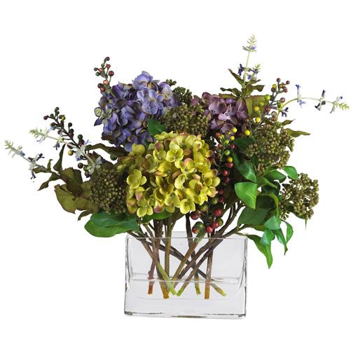 Nearly Natural Mixed Hydrangea w/Rectangle Vase Silk Flower Arrangement at Sears.com