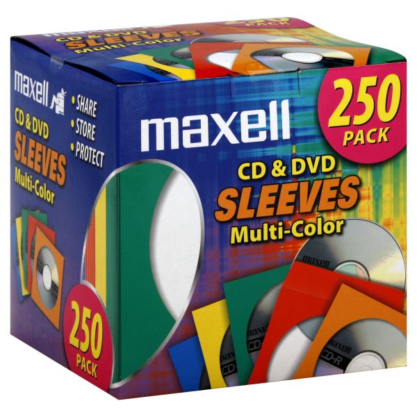 UPC 025215192517 Maxell CD & DVD Sleeves, Multi Color, 250 sleeves MAXELL CORPORATION OF
