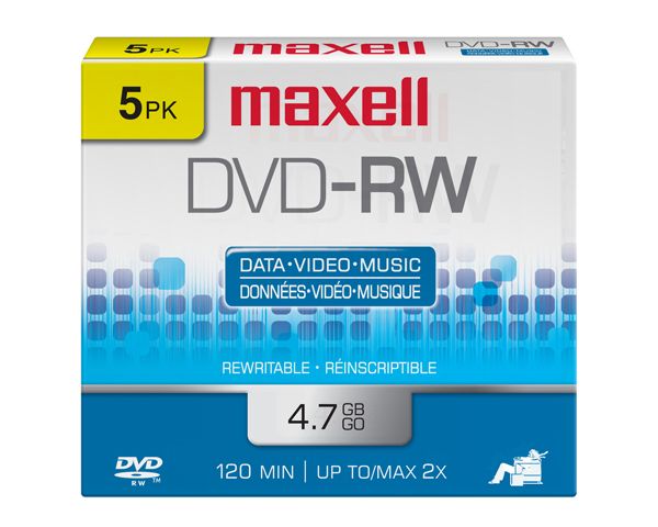 Maxell 2x Rewritable DVD-RW - 5 Pack at Kmart.com
