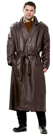 Excelled Men's Classic Double-Breasted Leather Trench Coat at mygofer.com