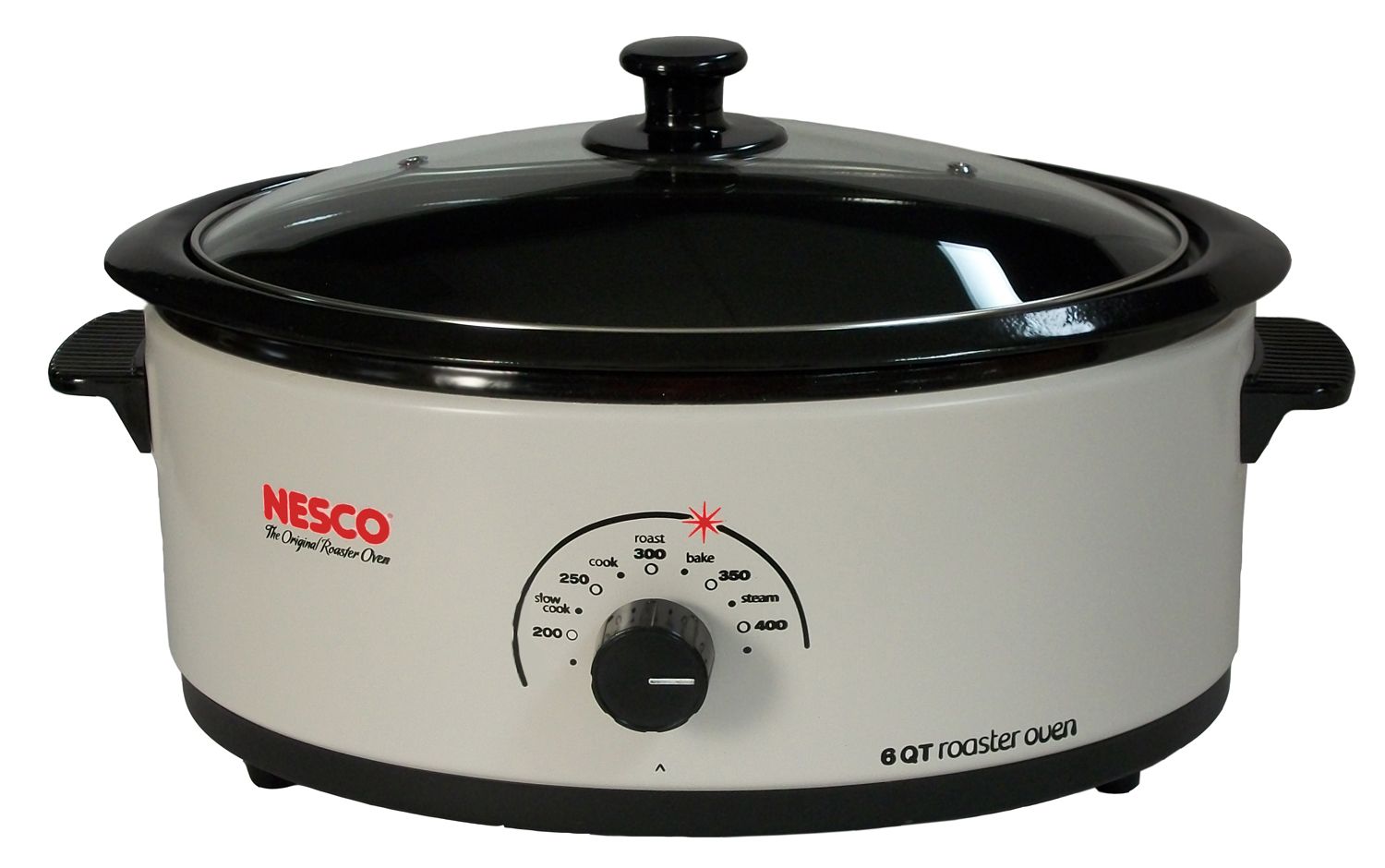 Nesco 6 Qt. Roaster Oven- Ivory White-Non-Stick Cookwell - Glass Cover