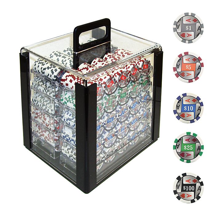 Trademark Poker 1000 4 Aces w/Denominations Poker Chips in Acrylic Carrier at Kmart.com