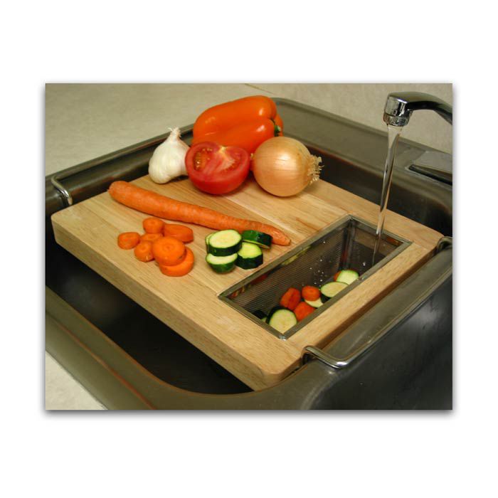 Trademark Chromed steel and wood oversink kitchen cutting board at mygofer.com