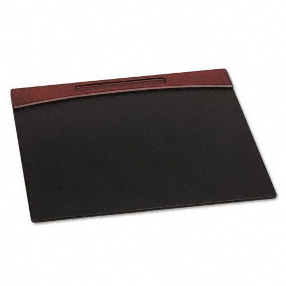 Mahogany Wood & Black Faux Leather Desk Pad