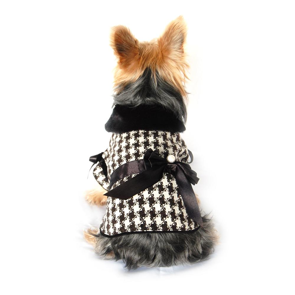 Glamour Houndtooth Dog Coat - Black, Small