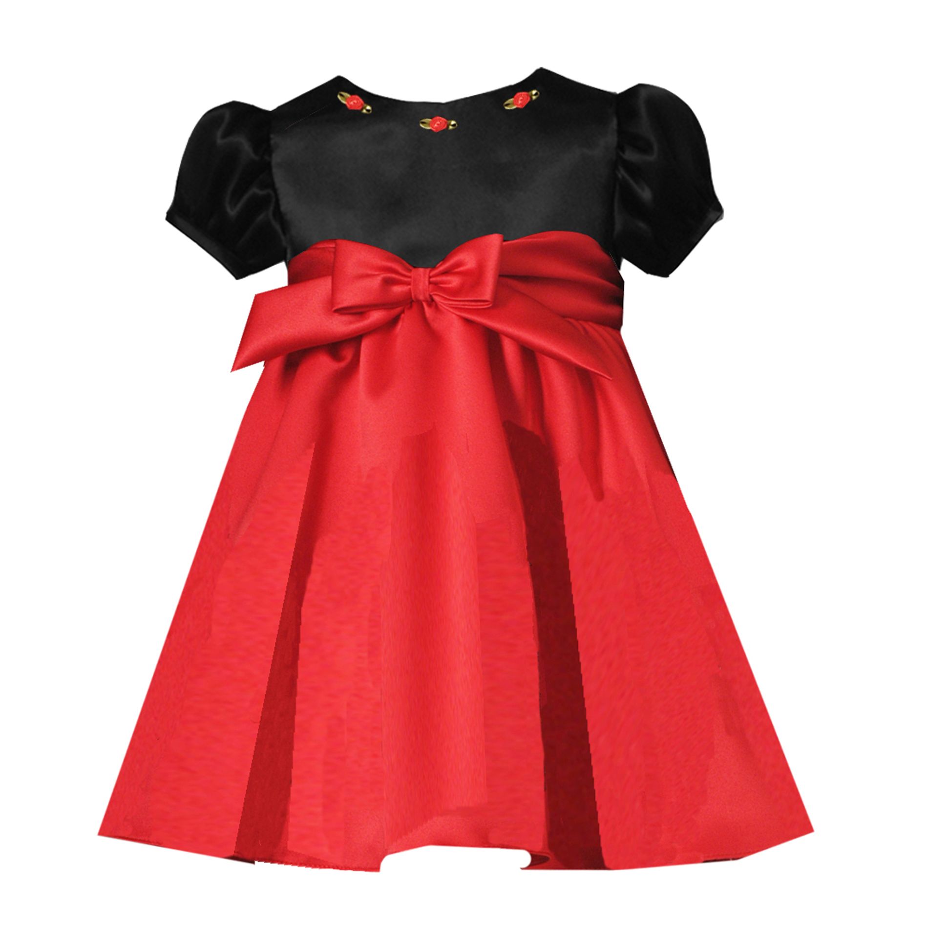 Infant Girl&#39;s Short Sleeve Satin Top Dress with Matte Satin Bottom