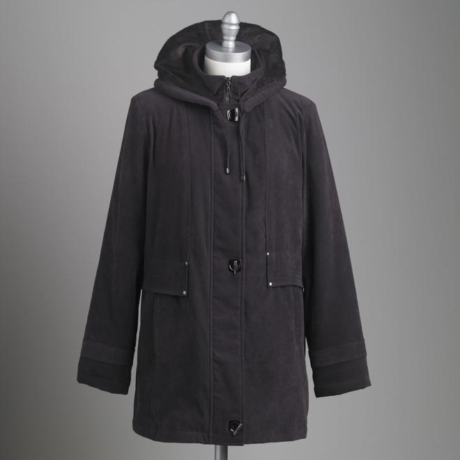 Fleet Street Women's Faux Fur Trim Hooded Stadium Jacket