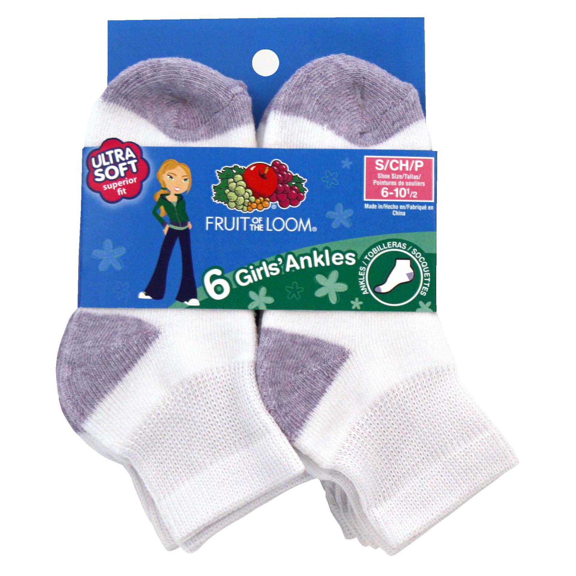 042825522329 - Fruit Of The Loom Girl's 6 Pack Ankle | UPC Lookup