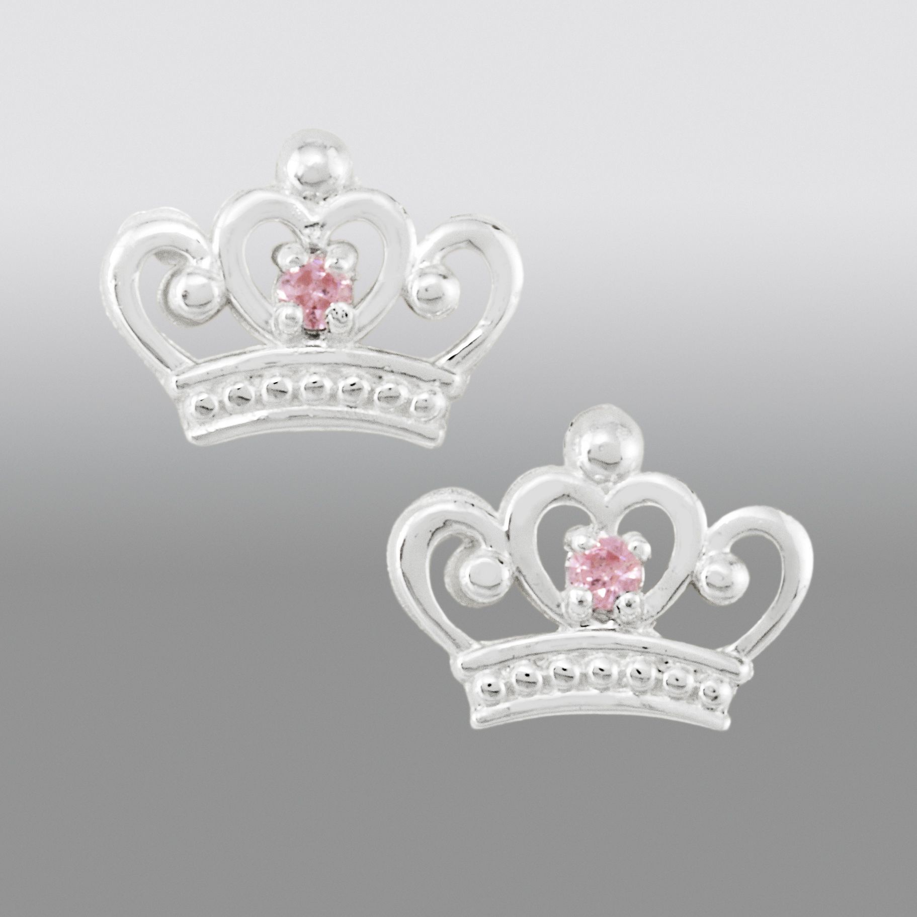 Disney Sterling Silver Princess Crown Earrings with Pink Cubic Zirconias at Sears.com