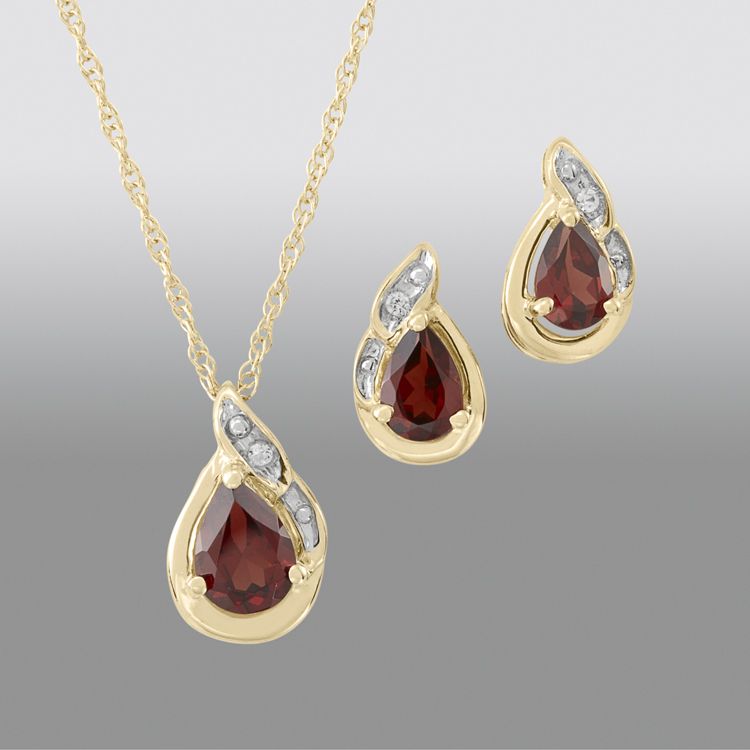 Garnet Pear Pendant and Earring Set at Sears.com