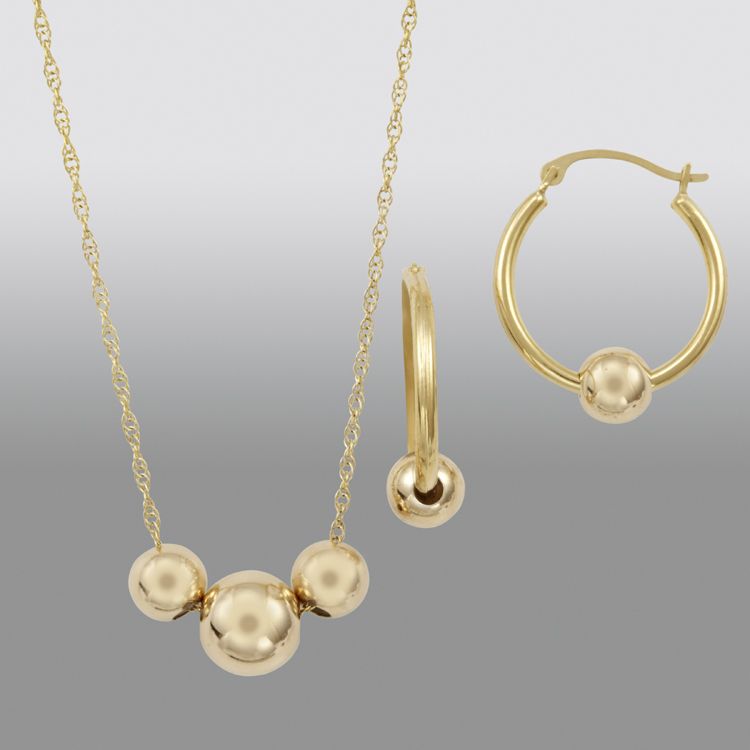 Ball Hoop Earring and Pendant Set in 14K Gold and Sterling Silver at Kmart.com