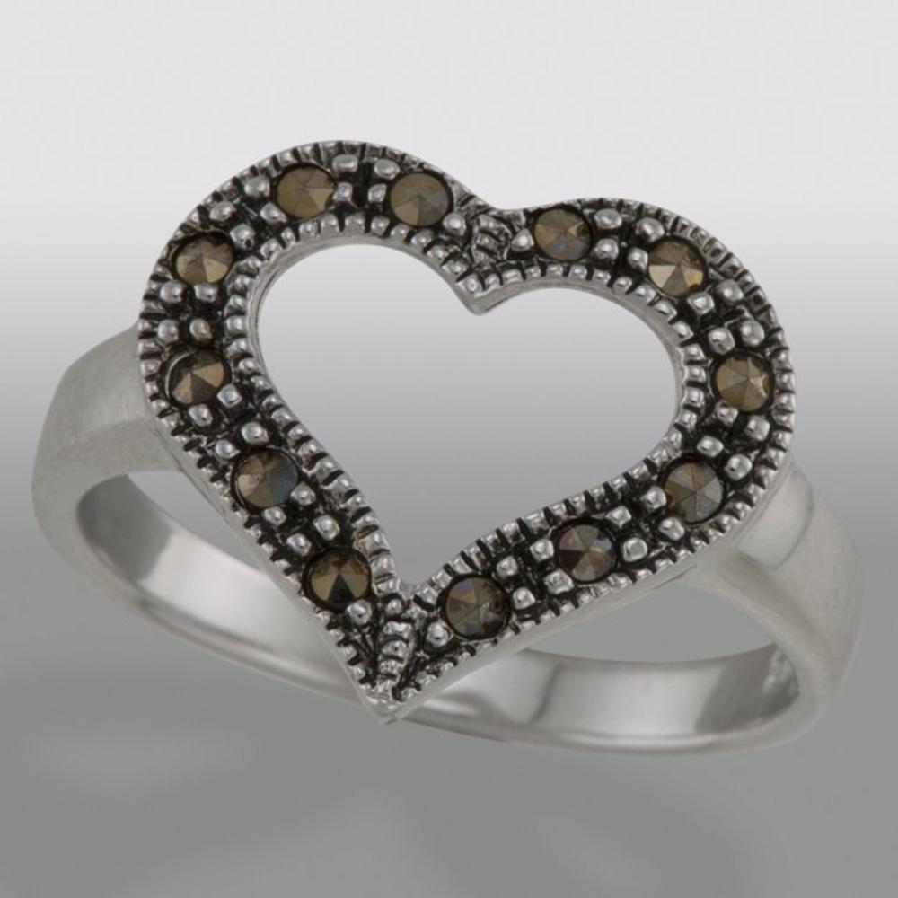 Sterling Silver Marcasite Open Heart Ring, Size 8