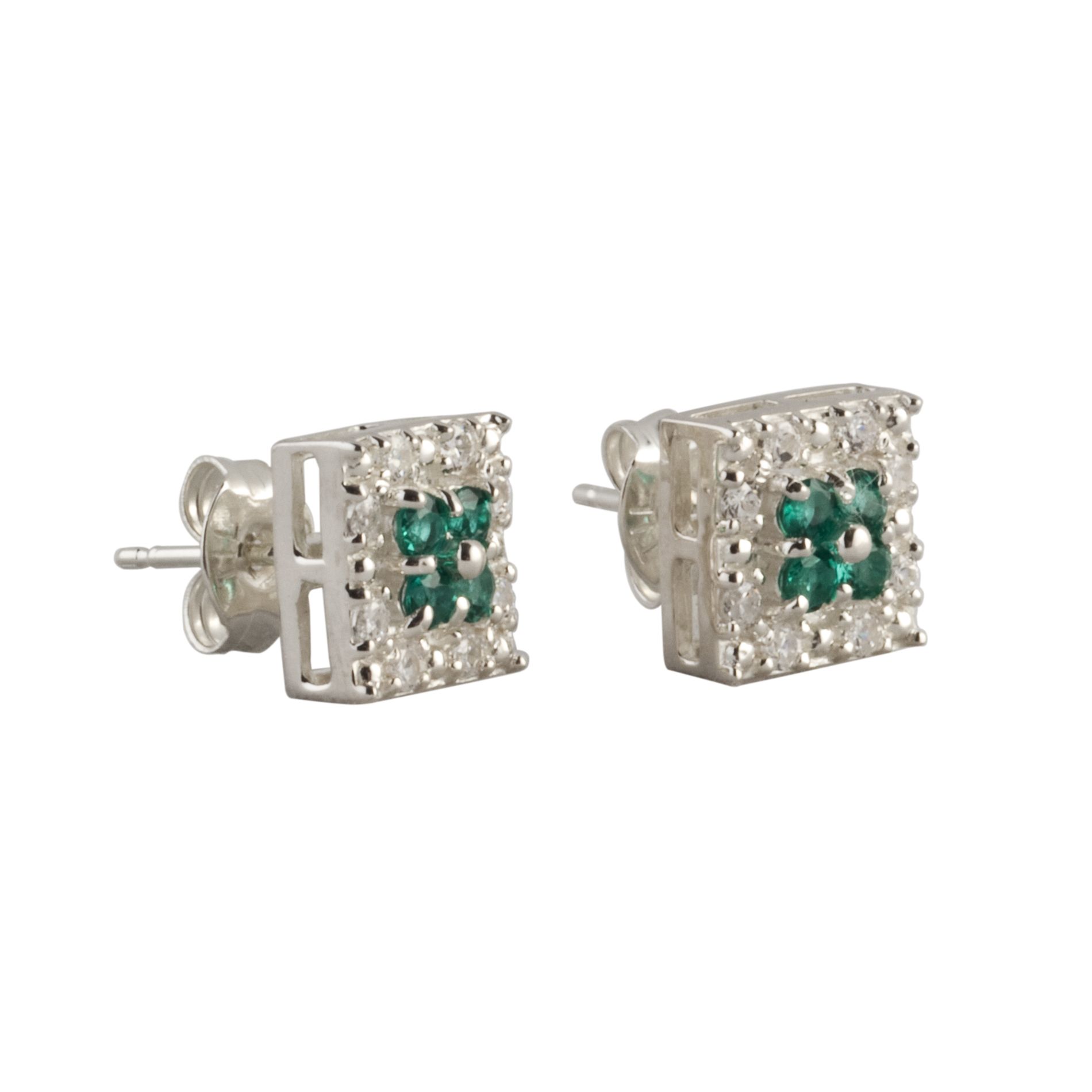 Lab Created Emerald and White Sapphire Earrings Sterling Silver