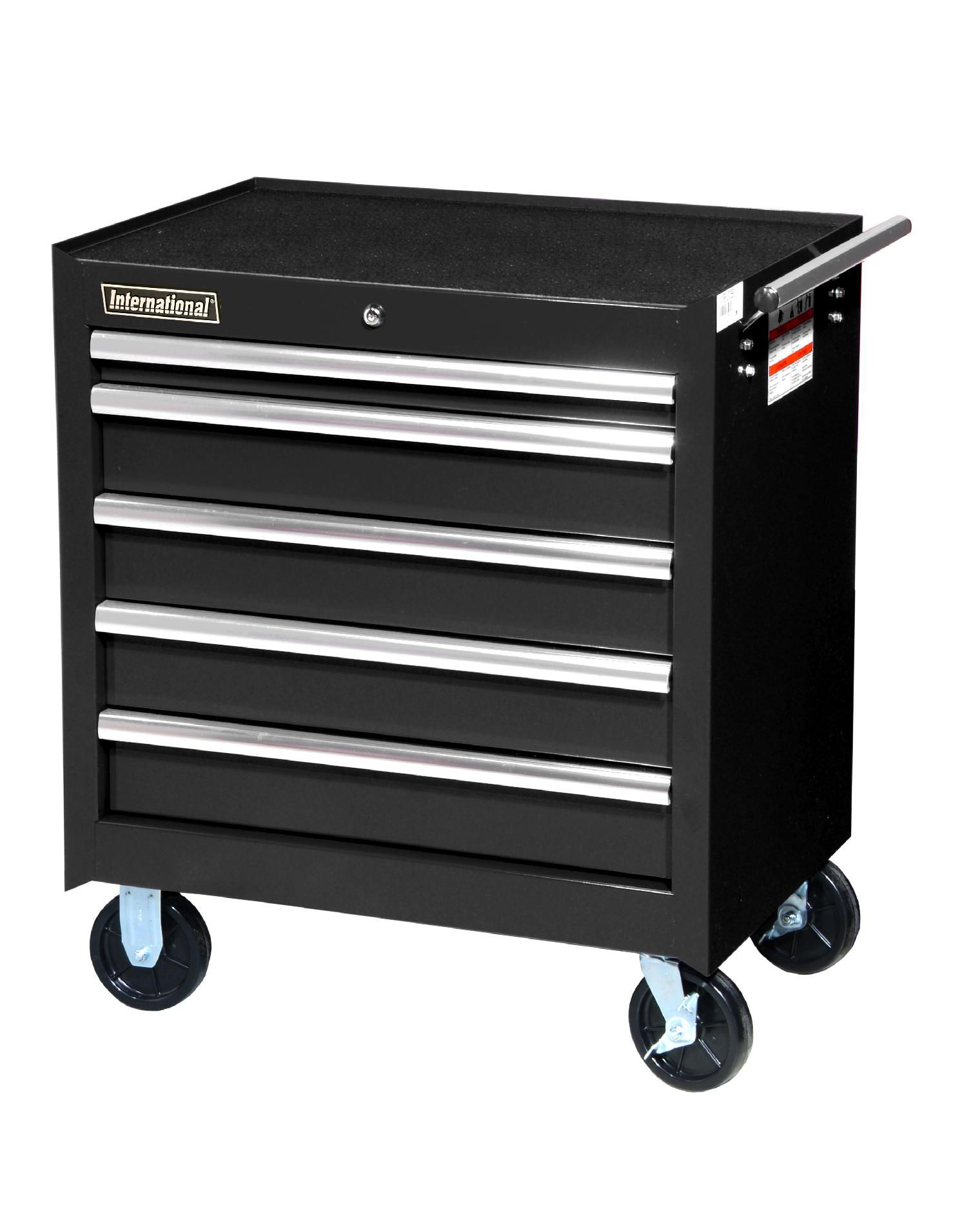 International 27 5-Drawer Ball Bearing Slides Roller Cabinet Black