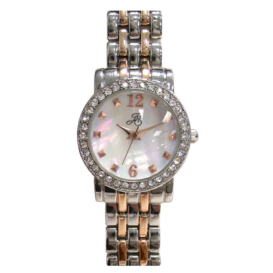 Jaclyn Smith Ladies Watch w/Silvertone and Crystal Round Case, Mother-of-Pearl Dial and Two-Tone Bracelet Band at Kmart.com