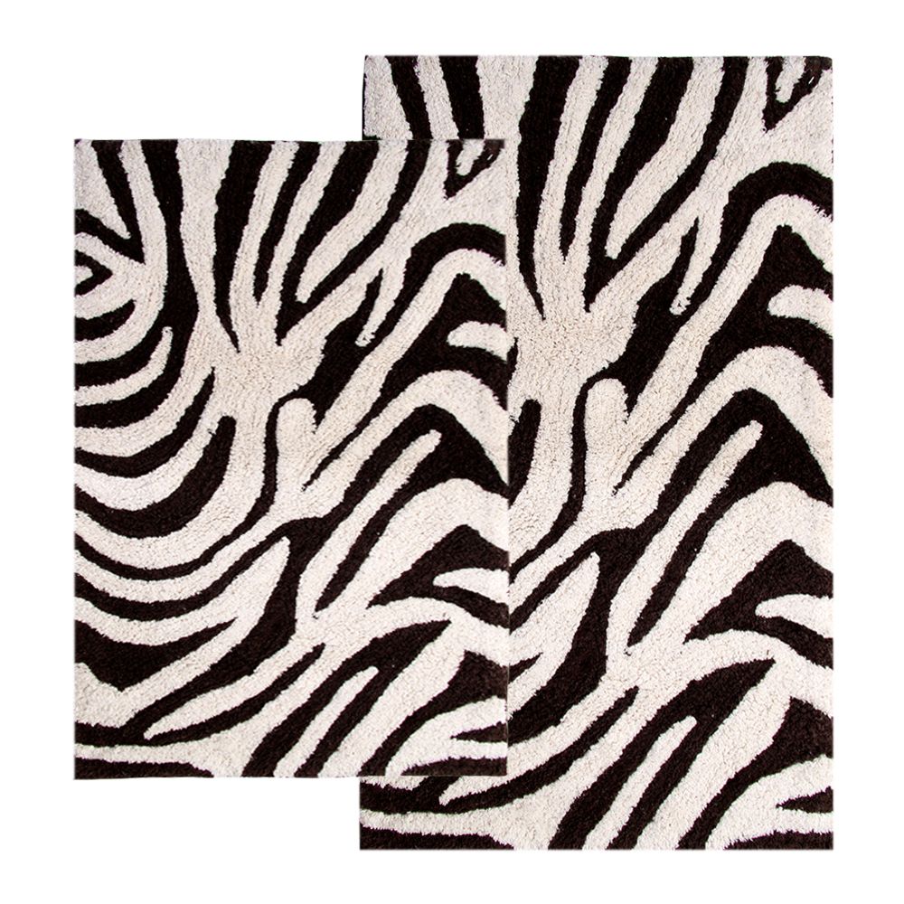 2 Piece Zebra Bath Rug Set - 21"x34" & 24"x40" - Chocolate & Ivory color