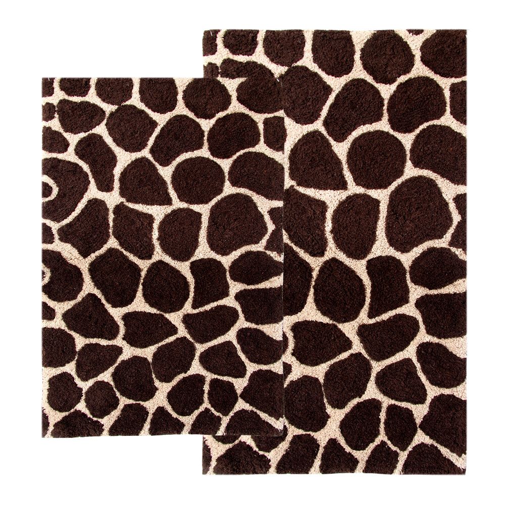 2 Piece Giraffe Bath Rug Set - 21"x34" & 24"x40" - Chocolate & Beige color