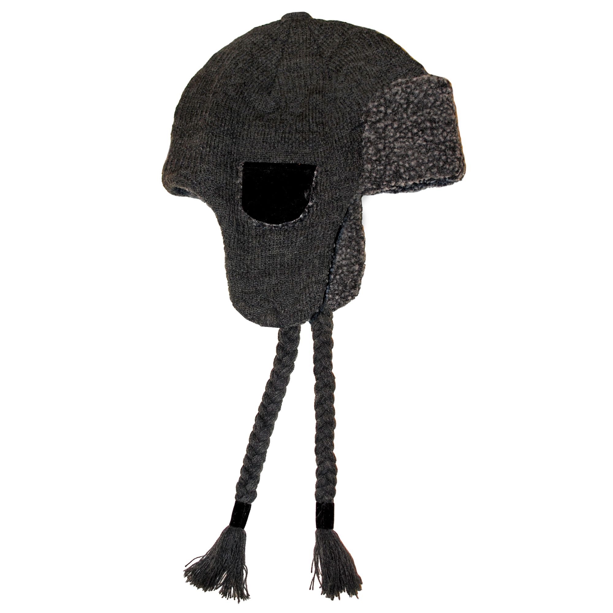 Fairisle Texture Knit Button Top Trapper Hat with Sherpa Lining - Grey