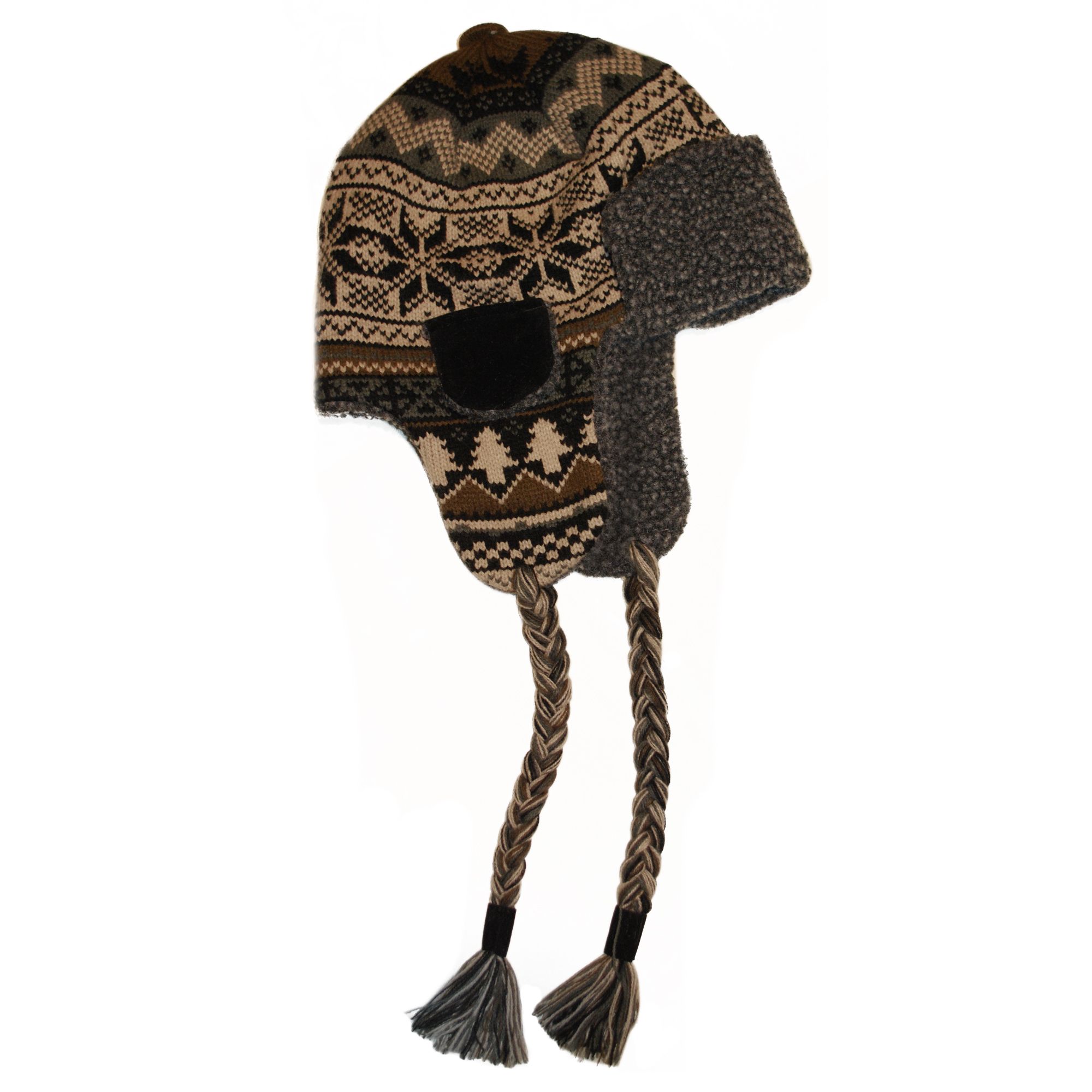 Traditional Nordic Knit Button Top Trapper Hat with Sherpa Lining - Neutral