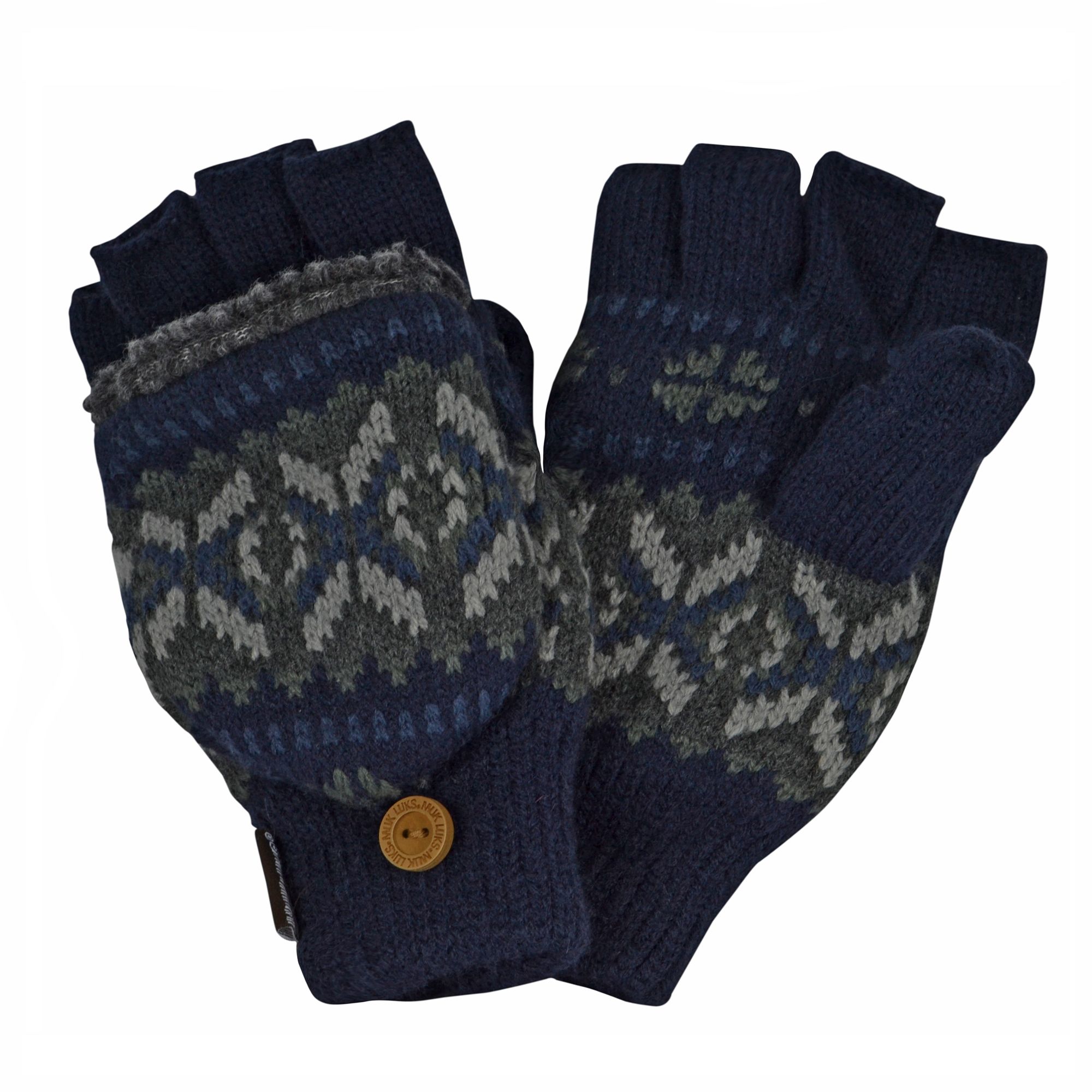 Sweater Vest Flip Glove with Sherpa Lining - Navy/Grey