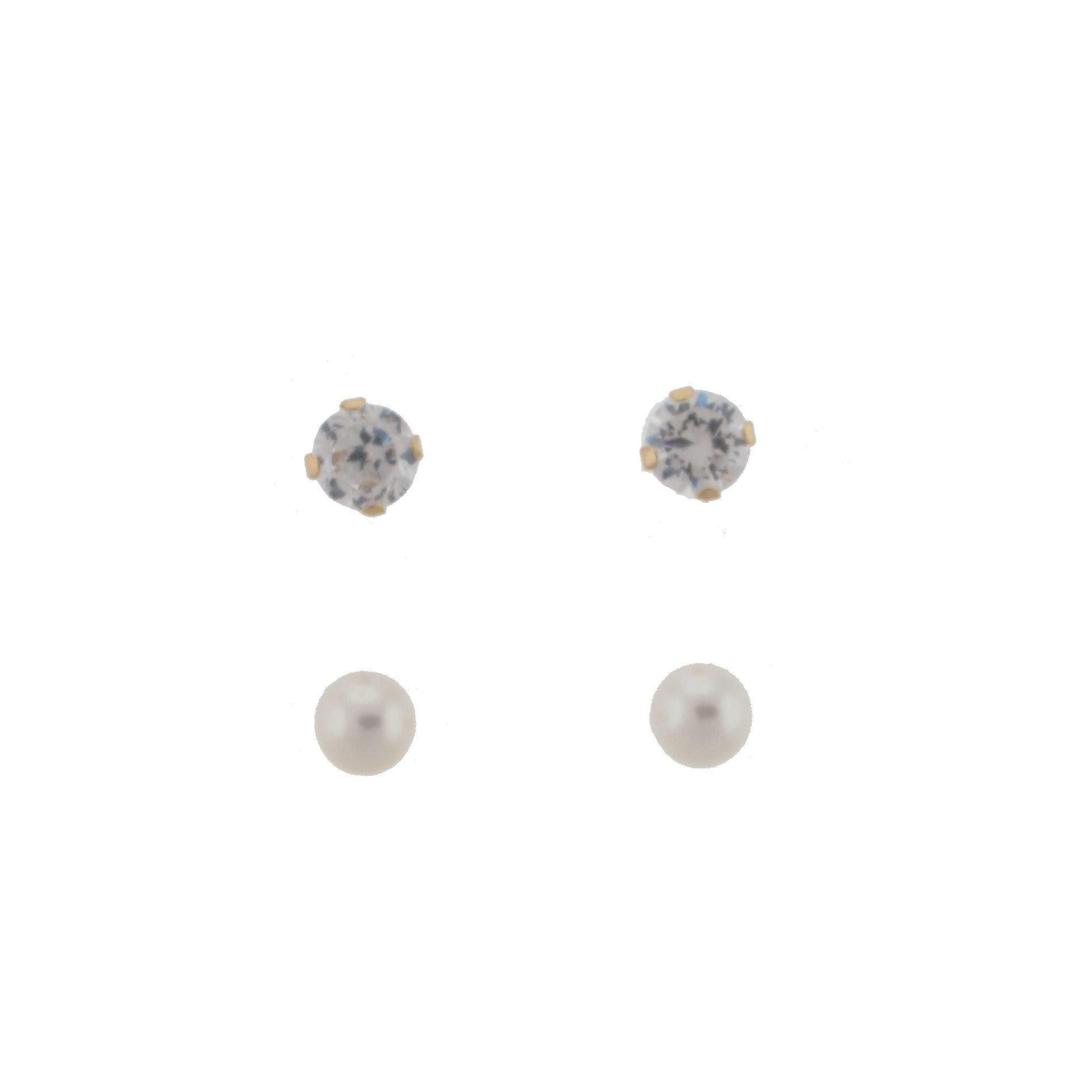 10kt Cubic Zirconia & Pearl Stud Earring Set