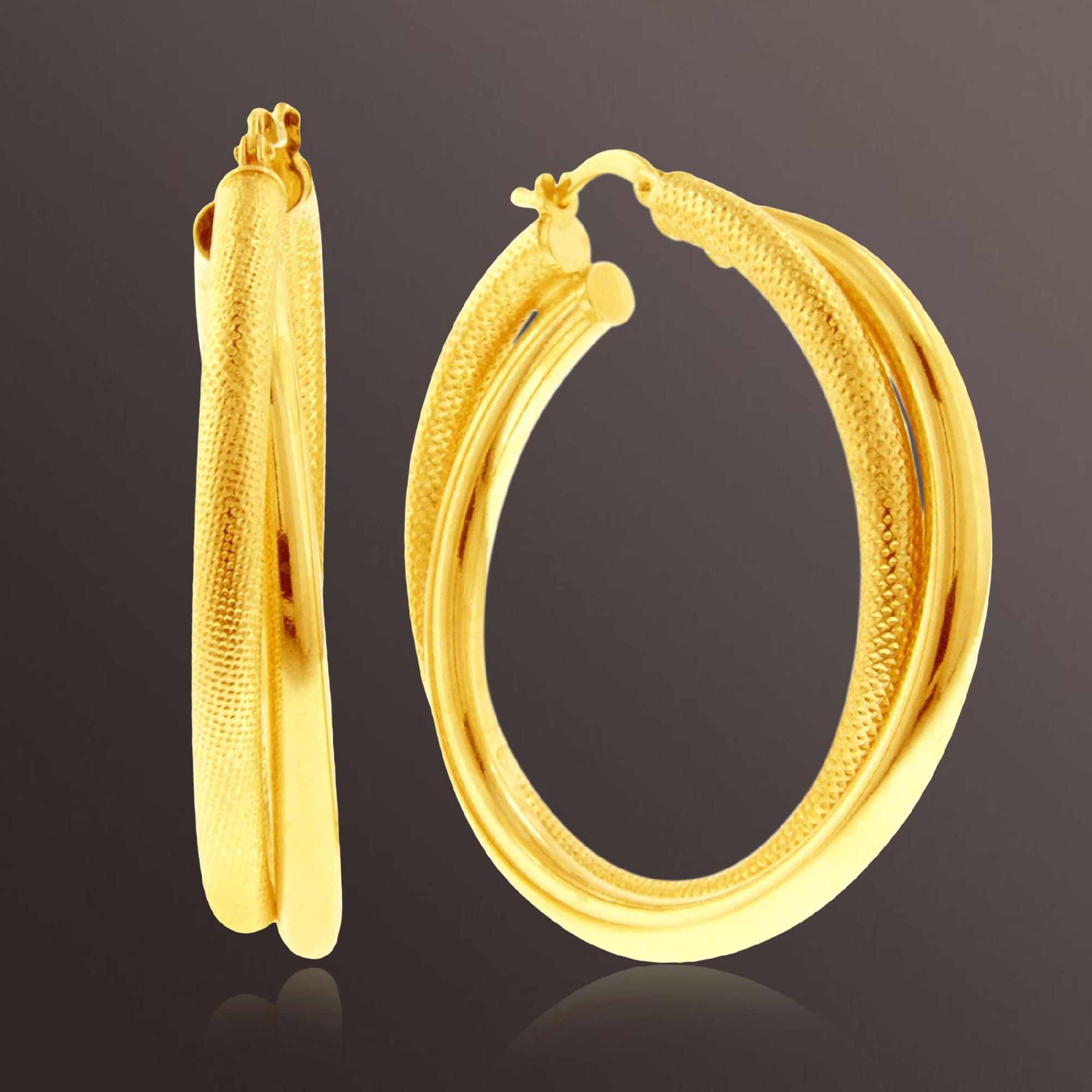 Romanza Twist Satin/Polished Hoop Earrings set in Gold over Bronze at Kmart.com