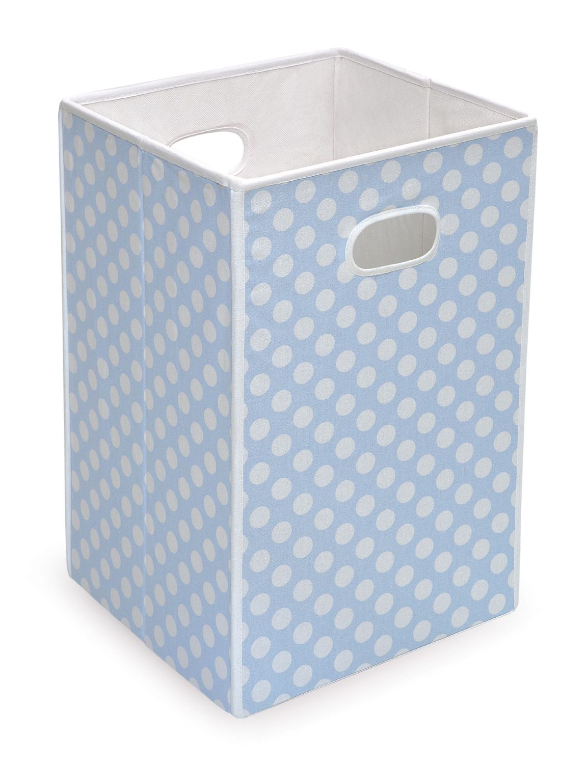 Badger Basket Folding Hamper/Storage Bin - Blue with White Polka Dots