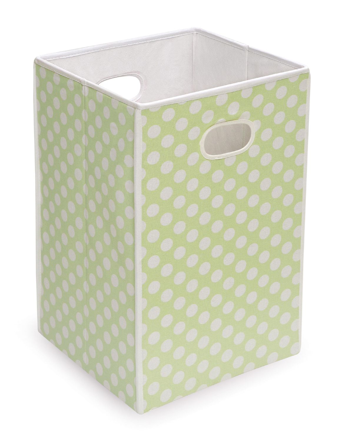 Badger Basket - Folding Hamper/Storage Bin, Sage with White Polka Dots
