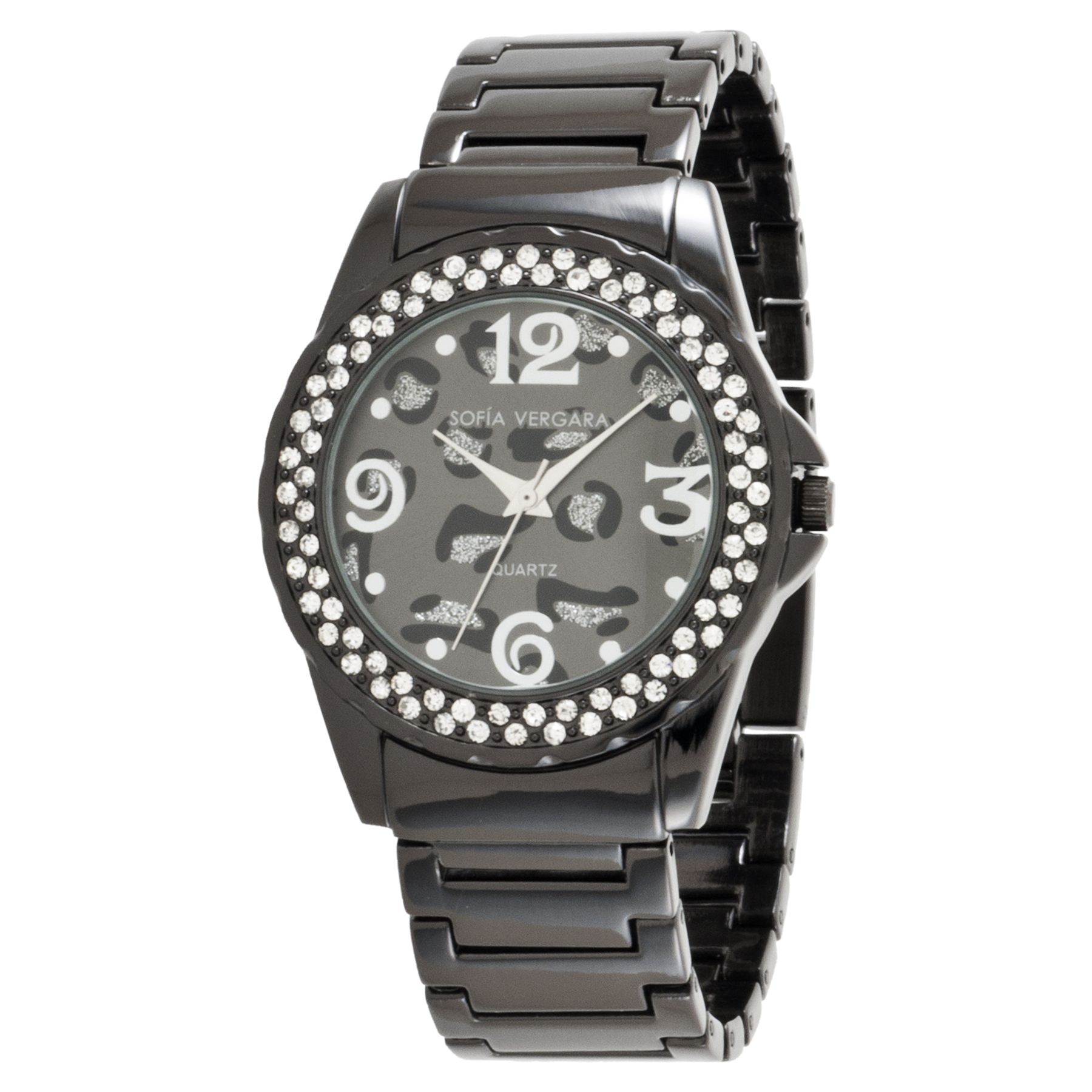 Sofia by Sofia Vergara Ladies Watch with Stone Accent Gunmetal Case, Leopard Print Dial and GM Bracelet Band at Kmart.com