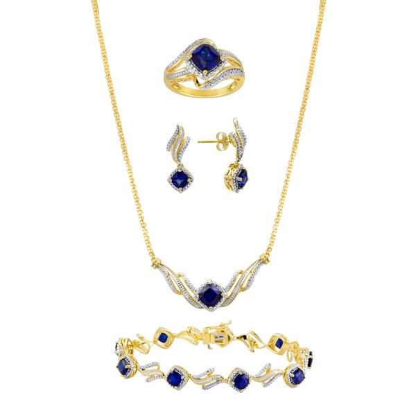 Created Sapphire and Diamond Accent 14k Gold over Sterling Silver 4p Boxed Set at mygofer.com