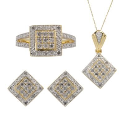 1/2cttw Diamond Earring, Ring and Pendant Set 18k Gold over Sterling silver