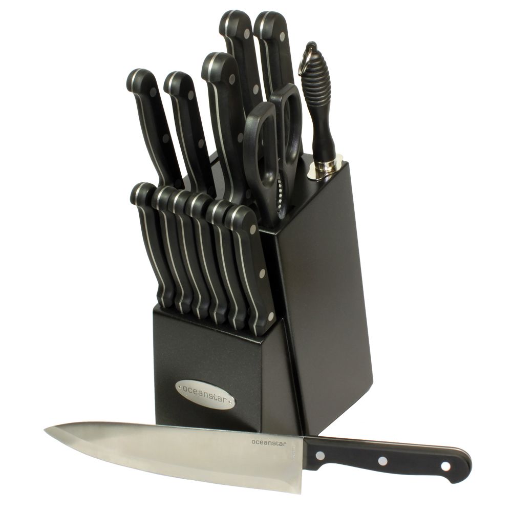 Oceanstar KS1194 Contemporary 15-Piece Knife Set with Block, Elegant Black at Sears.com