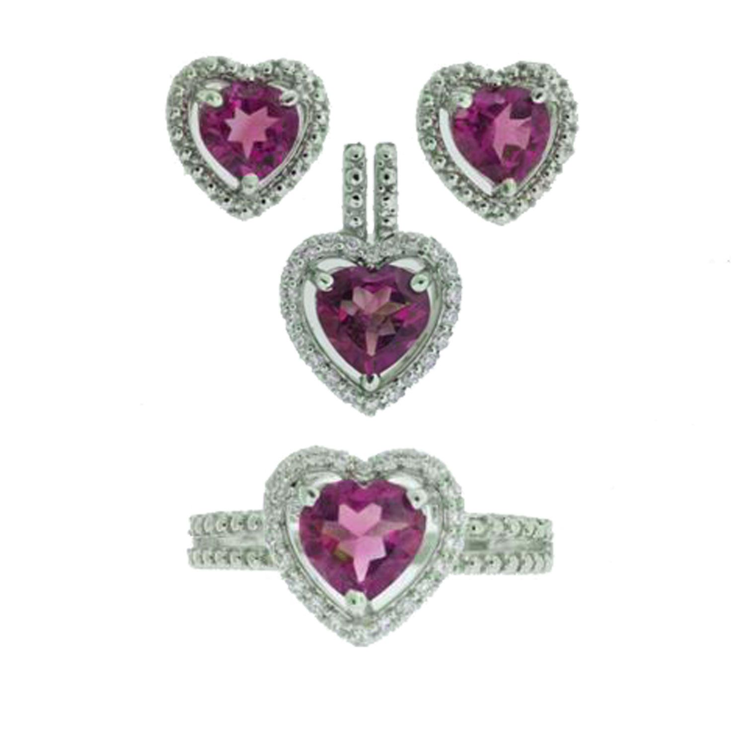 Sterling Silver Lab Created Ruby Heart 3 pc Set