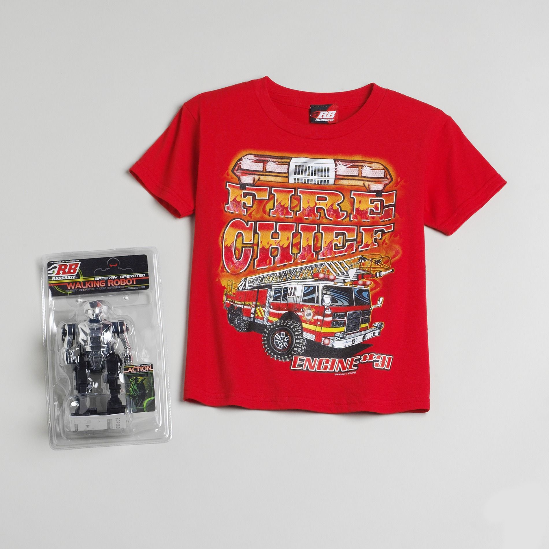 Rudeboyz Boy's Fire Truck Screen Tee with Robot Toy at Sears.com