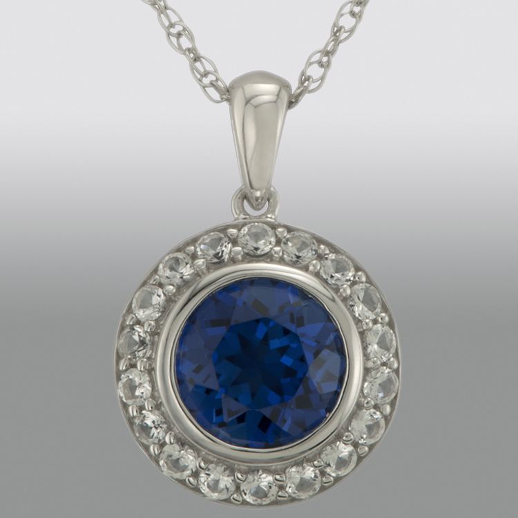 Sterling Silver and Lab Created Round Sapphire Pendant at Sears.com