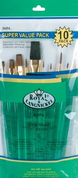 Royal Brush Brush Set Super Value Pack Sable/Camel Ultra Short, 10/Pkg