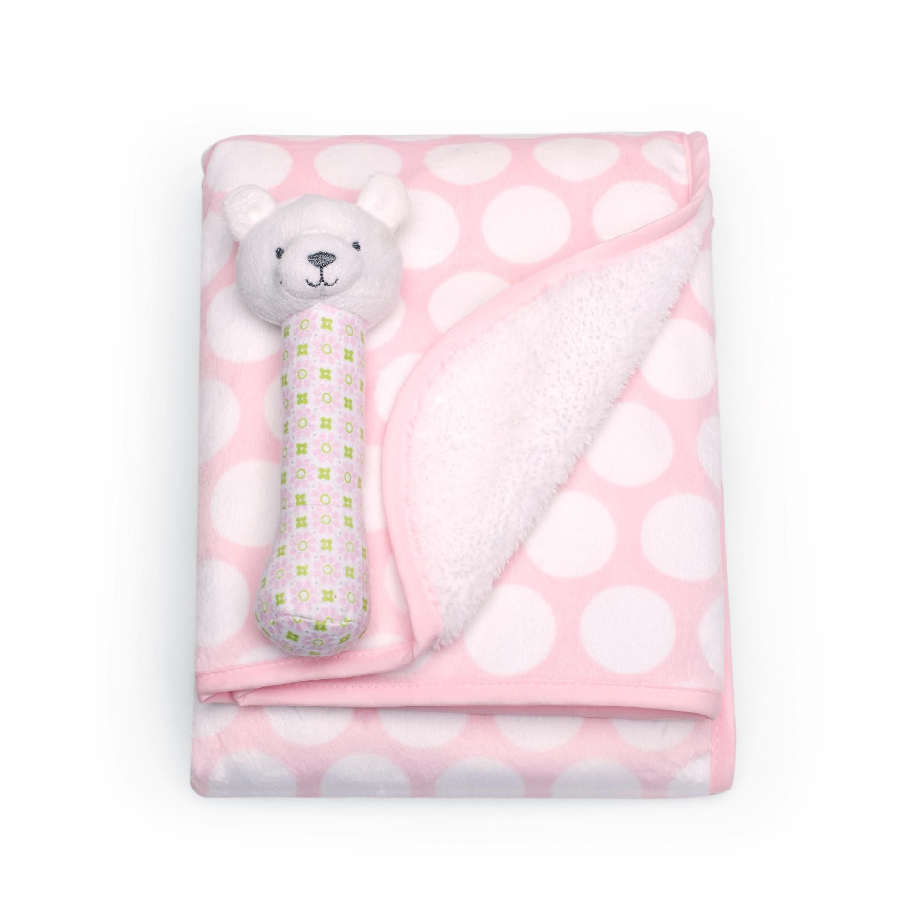 Carter's Girls Reversible Velour/Sherpa Blanket and Rattle Set Dotted at Sears.com