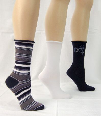 Basic Editions Women's Crew Socks Three Pairs Assorted White/Black