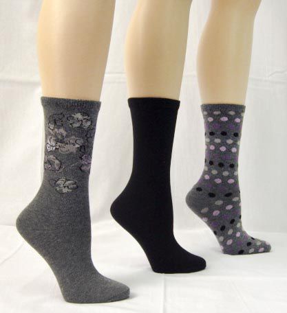 Basic Editions Women's Crew Socks Assorted Three Pack Black/Gray at Kmart.com
